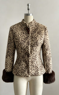 Leopardenprint Kunstfell‑Stehkragenjacke – Bildfarbe