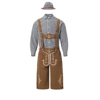 82346【Schwarzes Oberteil + braune Latzhose + graue Mütze】