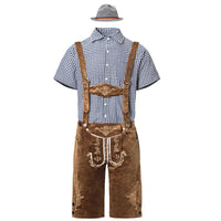 82353【Schwarzes Oberteil + braune Latzhose + graue Mütze】